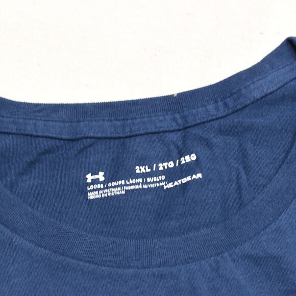 Under Armour Men T Shirt Short Sleeve Cotton Blend Blue Size 2XL Loose Heatgear - Picture 7 of 8